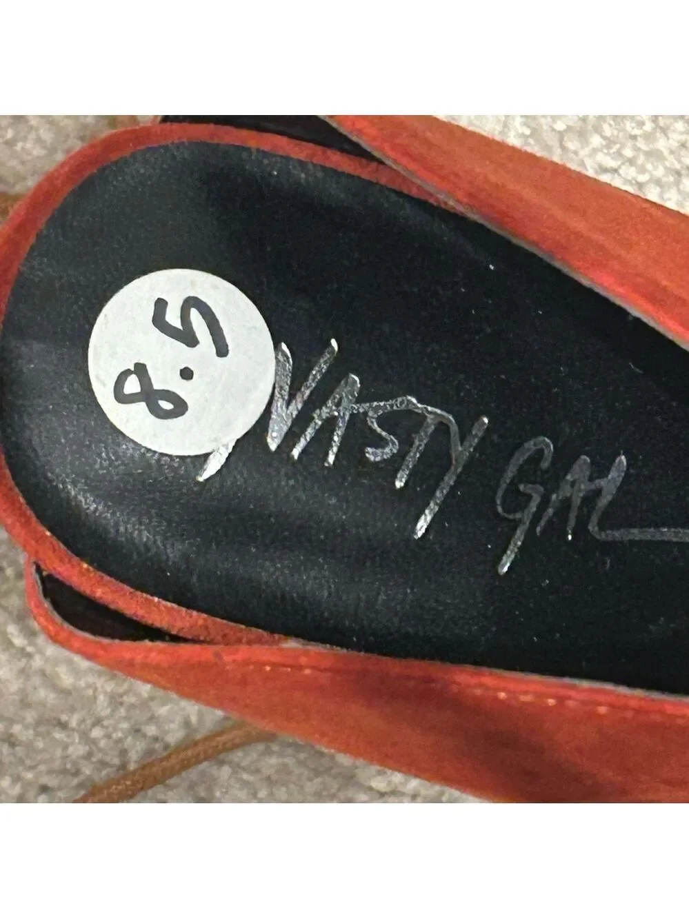 Nasty Gal burnt orange red lace-up faux leather mules high heels Sz 8.5